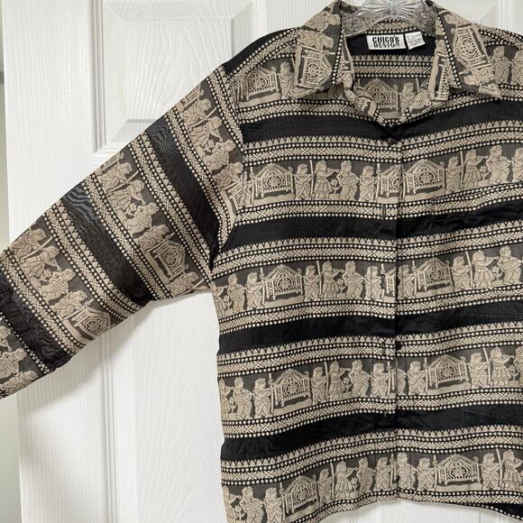 Chico's Design Women's Black & Gold Artsy Sheer Top Size 1. - Picture 5 of 11